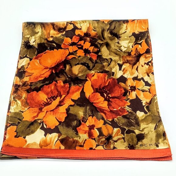 Echo Orange Green Brown Floral Silk Oblong Scarf - Picture 2 of 5